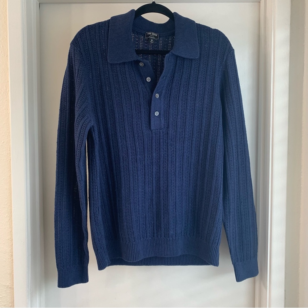 NWT Tom Snyder Men’s Navy Blue Sweater Size M Classic Knit Pullover